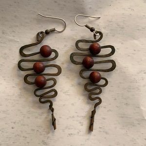 Brass and Wooden Bead pierced earrings.